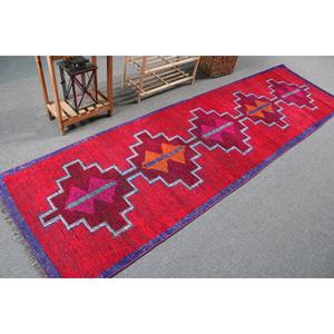 Vintage Rug, <b>Runner</b> 3x10.2 ft Turkish Rug, <b>Red</b> Camouflage Wool Rug - Product Image 2