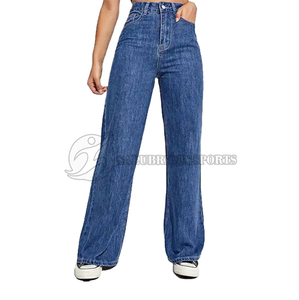 Pantalones vaqueros de algodón con parte inferior acampanada transpirable, pantalones vaqueros de moda personalizados para mujer, ropa de calle - Product Image 1