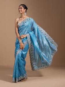 Nueva colección de pañuelos de cuatro estaciones elásticos respetuosos con el medio ambiente de Georgette de seda de Oro suave floral de diseño étnico - Product Image 6