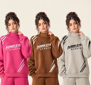 Sweat-shirt surdimensionné personnalisé pour femme, col montant, en molleton de coton, manches longues, épaules tombantes, logo avant, coupe-vent - Product Image 1