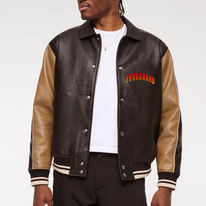 Varsity personnalisé hommes vestes Faux cuir manches deux tons Bomber Style matelassé doublure homme vestes fermeture à pression veste pour homme - Product Image 1