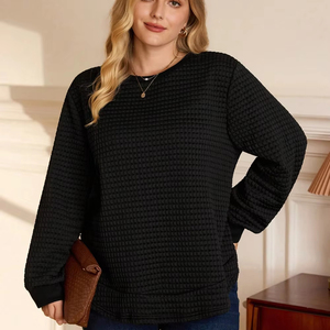 Sudadera de mujer personalizada, Sudadera de punto de color sólido de gofre, tejido de gofre grueso y cálido para mujer - Product Image 1