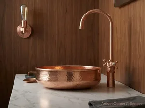 DIVRIS Lavabo en cuivre fait main, rond, à cuve unique, à poser sur le comptoir, surface mate rustique, un trou, facile à nettoyer, pour salle de bain - Product Image 2