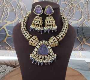 Qualité supérieure Or Mat Moissanite Polki Monalisa Perles Doublet Pierre Collier Ensemble De Bijoux De Luxe Parfait Pour La Fête - Product Image 3
