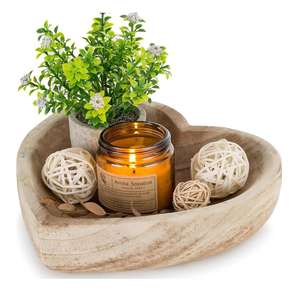 Bol en forme de coeur en bois d'acacia rustique fait à la main Bol décoratif sculpté en bois naturel écologique - Product Image 1