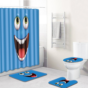 Starry Cartoon Animals Print <b>Bathroom</b> Rug <b>Set</b> Shower Curtain Toilet Cover Bath <b>Mat</b> 4 Piece - Product Image 1