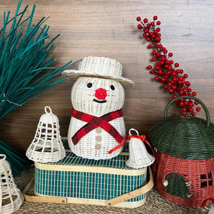 Natural Rattan White Christmas Snowman Decor Natural <b>Wicker</b> Ornaments Boho Xmas Ornaments Customize in HNH <b>Craft</b> Vietnam - Product Image 2