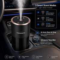Diffuseur d'arômes pour voiture, porte-gobelet, 180 ml, 500 mAh, batterie sans fil, détection de mouvement AI, démarrage/arrêt automatique