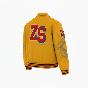 Luxury 450 GSM Wool Varsity Jacket Amarillo con detalles rojos Blue Custom Chenille Logo Bordado Design Varsity Jacket para hombre - Product Image 4