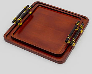 Plateau de service moderne en bois avec poignée en métal, parfait pour la salle à manger et comme accessoire de cuisine, ustensiles de cuisine, accessoires de restaurant - Product Image 2
