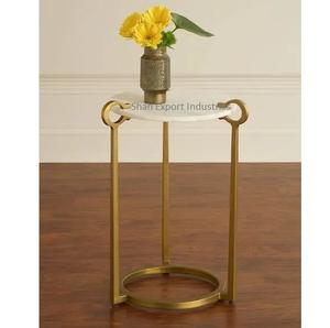 Table d'appoint élégante en métal doré avec dessus en marbre Table d'appoint en forme d'hexagone pour meubles de décoration de salon de chambre à coucher - Product Image 3