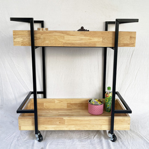 HOLA KB68037 2-Tier Standing Mobile <b>Shelf</b> Iron and Rubber Wood Frame for Living Room Space - Product Image 3