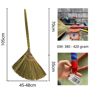 Wholesale Premium Vietnamese Straw Broom 102cm Soft Fan Shape <b>Cleaning</b> <b>Brush</b> With Colorful Strip Handle Free Sample - Product Image 2