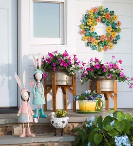 Juego de 3 macetas galvanizadas para interiores con soportes de madera para decoración de jardín, sala de estar, pasillo, macetas y macetas - Product Image 6