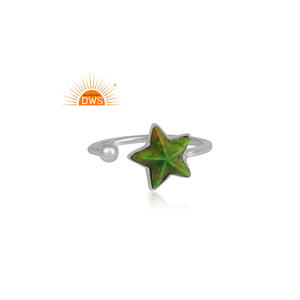 925 Fine Sterling Silver Green Copper Gemstone Star Design Bague empilable pour les femmes Fabricant de bijoux - Product Image 3
