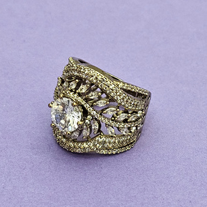Bague classique faite à la main avec bijoux en CZ plaqué rhodium Mehndi 2 tons pour les grossistes soucieux de la mode en Inde - Product Image 2