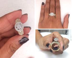 1.70 Ct Round Cut Lab Grown Diamond Cluster Style Engagement Ring, Solid 14K <b>White</b>/Yellow Gold Ring, Classic Pave Set Jewelry - Product Image 3