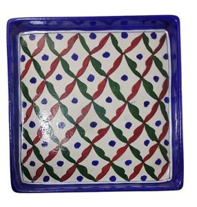 Plateau en céramique bleu peint à la main par Attribué Artisan Modern Design Style 8X8 Inch Multicolor Art Potery pour les mariages Diwali - Product Image 1