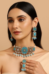 Ensemble collier Monalisa Polki de qualité supérieure ensemble de bijoux de luxe traditionnels indiens parfait pour les tenues de fête, les mariages, les festivals - Product Image 5