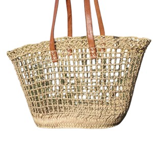 Sac fourre-tout durable en paille tressée avec poignées en cuir, style bohème, motif ajouré, sac de plage d'été, doublure en toile, conception ouverte - Product Image 1