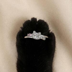 Jeulia Sterling <b>Silver</b> Minimalist Bypass Cat <b>Ring</b> with Bow Knot <b>Adjustable</b> Fashion <b>Ring</b> - Product Image 4