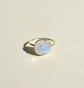 Natural White Rainbow Moonstone 12mm Moon <b>Face</b> 925 Sterling Silver Bezel Set Handmade Ring New Design Wholesale Silver Jewelry - Product Image 1