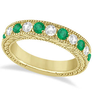 14k Yellow Gold Fine Jewelry <b>Set</b> Antique Diamond & Emerald Bridal Ring 2.51ct - Product Image 2