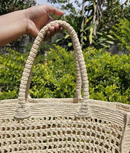 Natural crochet <b>tote</b> handbag - handmade with two crochted handles - natural color - original style - Product Image 3