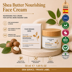 Crema Viso al Burro di Karité 50ml con Etichetta Privata OEM |   Crema Idratante Profonda per Pelle Secca |   Collagene Aloe Vera |   Spagna UE - Product Image 1