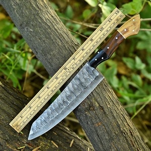 Cuchillo de chef de acero de Damasco hecho a mano cuchillo de cocina japonés forjado a mano con kit de cuero - Product Image 3