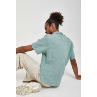 Chemise d'été décontractée pour homme Imperio Shop, manches courtes, vert militaire, coton et lin, texture jacquard, respirante, fabriquée en Chine