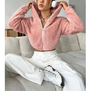 Sudadera de Alta Calidad con Bordado, Hombros Caídos, Manga Larga, Top Corto para Mujer, Sudadera con Cremallera de Algodón y Felpa - Product Image 2