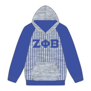 Zeta Phi Beta Grey Body <b>Blue</b> Raglan Pinstripes Pullover <b>Hoodie</b> Greek Sorority Apparel Custom Divine Nine HBCU Clothing - Product Image 2