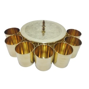 Buen vendedor caja Masala de latón puro contenedor de especias con siete compartimentos caja Utlility de especias de latón para cocina estilo indio - Product Image 2