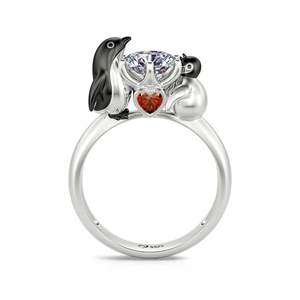 Jeulia Hug Me Play with My Baby Penguin Round Cut Sterling <b>Silver</b> Fine <b>Ring</b> - Product Image 1