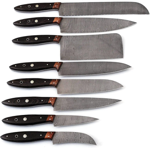 Ensemble de couteaux de chef en acier Damas faits à la main 5 pièces rasoir tranchant à haute teneur en carbone forgé avec rouleau de cuir en gros personnalisable - Product Image 1