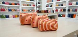 Ensemble de 3 trousses de toilette matelassées orange, trousse de maquillage à motifs imprimés, trousse à cosmétiques - Livraison gratuite - Product Image 2