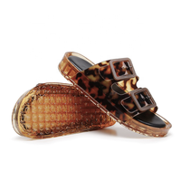 Sandales imperméables en PVC à imprimé léopard pour femmes, avec double boucle et sangle réglable, logo personnalisé, vente en gros pour l'été, le printemps, la plage, la vente au détail