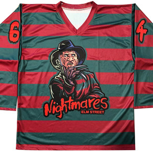 Maillot de hockey sur glace personnalisé OEM, design sur mesure, sublimation, nom/n°, manches longues, 100% polyester, col en V, pour adultes - Product Image 5