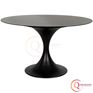 Table à manger ronde moderne avec dessus en MDF et socle en métal Minimalisme élégant Superbe table ronde noire pour les espaces modernes. - Product Image 1