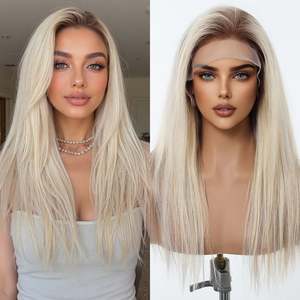DWY Luxe Platinum Blonde Straight Remy Human Hair Lace Front <b>Wig</b> <b>Long</b> Length - Product Image 4