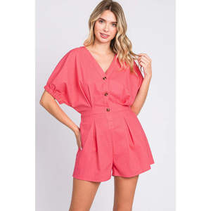 Tuta Intera da Donna GeeGee in Lino con Mezza Abbottonatura e Scollo a V, Vita Alta, Vestibilità Slim, Traspirante, Stampa Fantasia, Casual/Club, per Fitness Estivo - Product Image 1