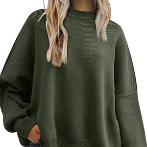 <b>OVERSIZED</b> CHRISTMAS SWEATER <b>WOMEN</b> BATWING TRENDY CREWNECK SIDE SLIT KNIT PULLOVER FALL FASHION LOOSE CASUAL TOP WEAR - Product Image 1