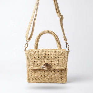 Handwoven Raffia Fashion <b>Messenger</b> <b>Bag</b> with Polyester Lining and Metal Clasp Woven Shoulder Handbag for Daily Travel - Product Image 1