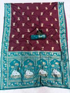 Sari de Seda Suave Premium con Tejido Doble Zari, Ropa Étnica Tradicional India, Borde de Satén en Contraste, Sari Paithani con Blusa de Brocado - Product Image 2