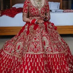 Harga terbaik desain baru sulaman pengantin Lehenga Choli untuk wanita warna merah seksi siap dipakai Lahnga Choli Online Beli pesta 2023