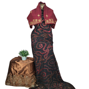 Robe en tissu de velours Maqbal Dirac somalien tendance et luxueuse, jacquard uni à motifs floraux pour filles, mariage ethnique spécial - Product Image 1