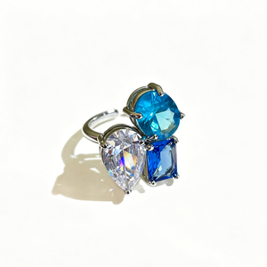 Bague coréenne de luxe légère et tendance, avec diamant grand format et éclat lumineux, coloris assortis <span class=keywords><strong>blanc</strong></span>, <span class=keywords><strong>bleu</strong></span> clair et <span class=keywords><strong>bleu</strong></span> foncé, style Little Red Book Explosions - Product Image 6
