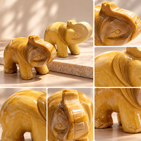 Sculpture d'éléphant en calcite jaune, figurine d'animal en pierre précieuse dorée polie avec de magnifiques motifs pour la décoration intérieure et les cadeaux
