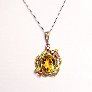 Colgante de plata de ley con gema de peridoto y granate, joyería fina con diseño de champán y cuarzo, para mujeres - Product Image 2